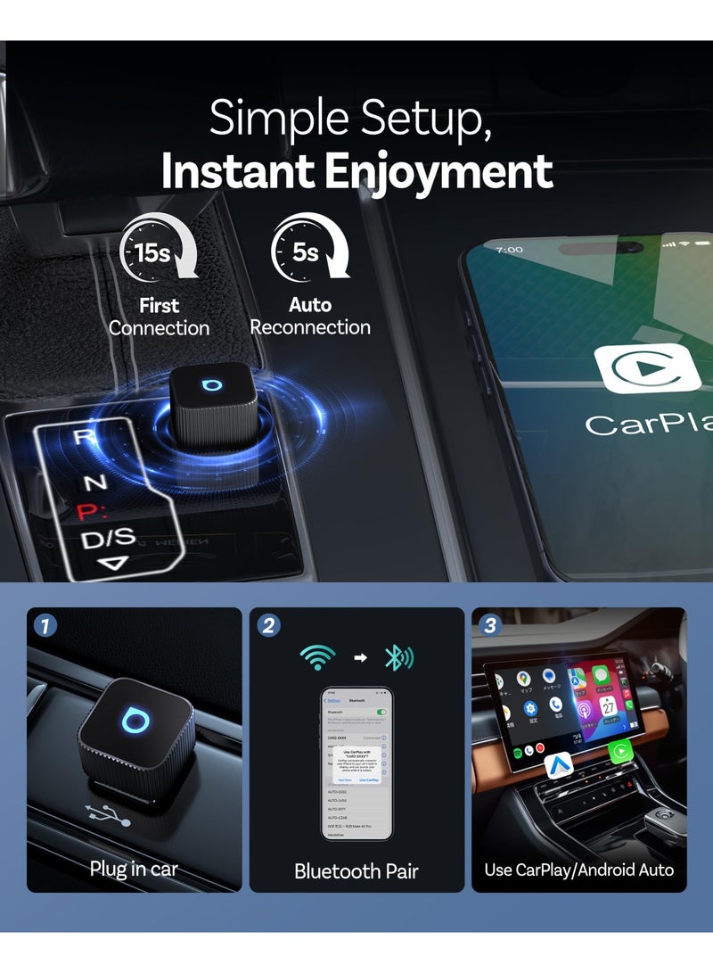 أوتوكاست محول صغير جدًا لاسلكي لـ CarPlay وAndroid Auto 2026، جهاز لاسلكي 2 في 1، نظام ذكي للسيارة بتقنية الذكاء الاصطناعي مع CarPlay USB، سهل التوصيل والتشغيل، اتصال تلقائي سريع، اتصال بلوتوث 5.3 وواي فاي تلقائي - Image 5